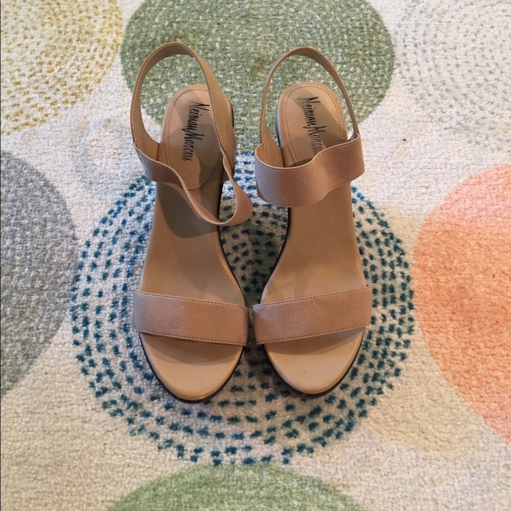 Neiman Marcus chunky strappy wedge sandals